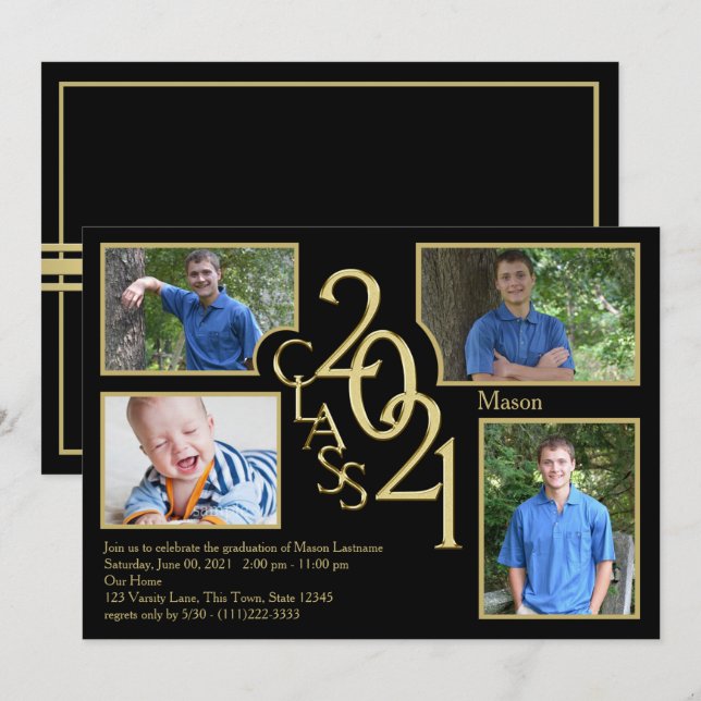 Invitation 2021 Graduation Class of Quad Photo Black (Devant / Derrière)
