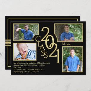 Invitation 2021 Graduation Class of Quad Photo Black