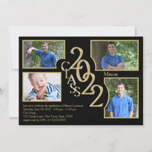 Invitation 2022 Classe de Graduation de Quad Photo Black