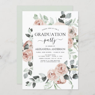 Invitation 2022 Dusty Pink Graduation Floral Greenery