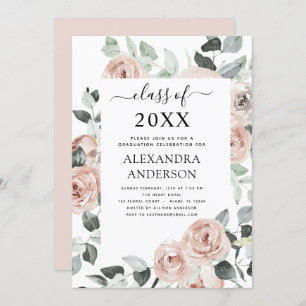 Invitation 2022 Dusty Pink Graduation Floral Greenery Invitat