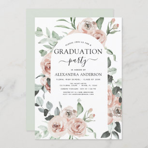 Invitation 2022 Dusty Pink Graduation Floral Greenery Invitat