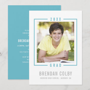 Invitation 2022 GRAD photo moderne cadre turquoise aqua bleu