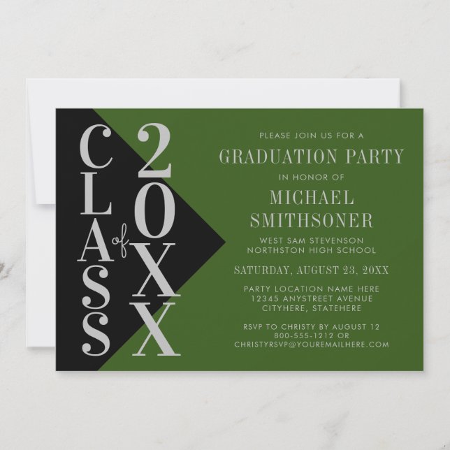 Invitation 2022 Graduation noir vert moderne couleur modifiab (Devant)