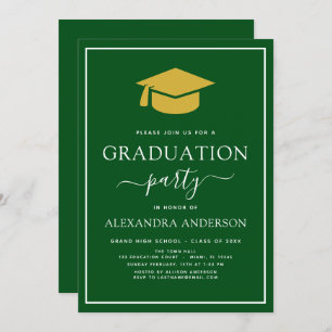 Invitation 2022 Graduation Party Vert Or moderne Élégant dans