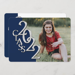 Invitation 2022 Silver and Blue Graduation with Photo