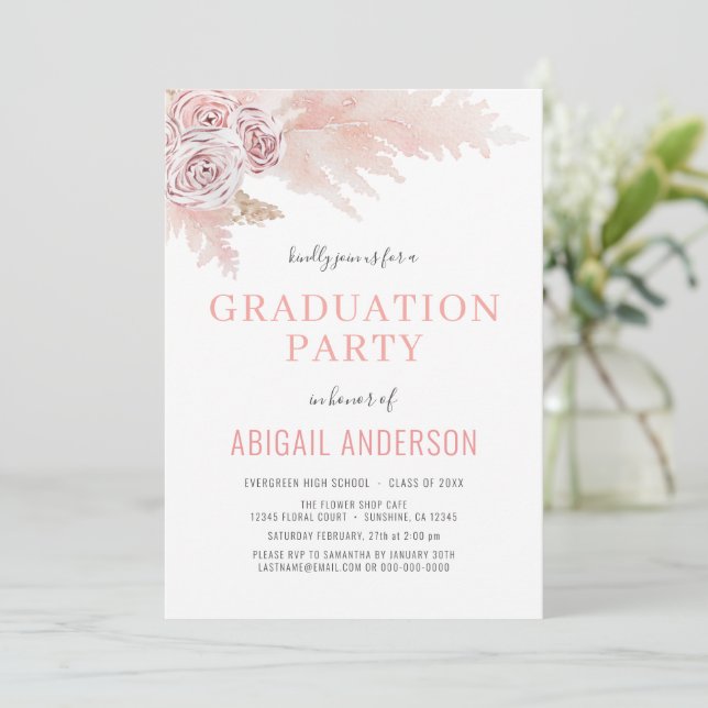 Invitation 2023 Boho Graduation Party Floral Palms Photo (Debout devant)