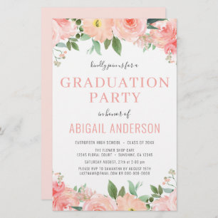 Invitation 2023 Coral Peach Floral Grad Budget