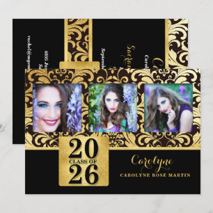 Invitation 2023 Faux Gold et Black Elegant Classe de photo