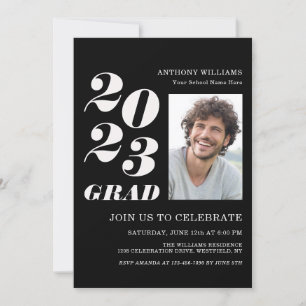 Invitation 2023 Grad Party Bold Texte sur noir avec votre pho