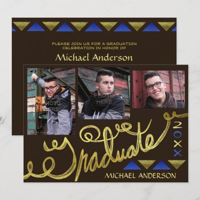 Invitation 2023 Graduation Party Gold Typographie moderne Pho (Devant / Derrière)
