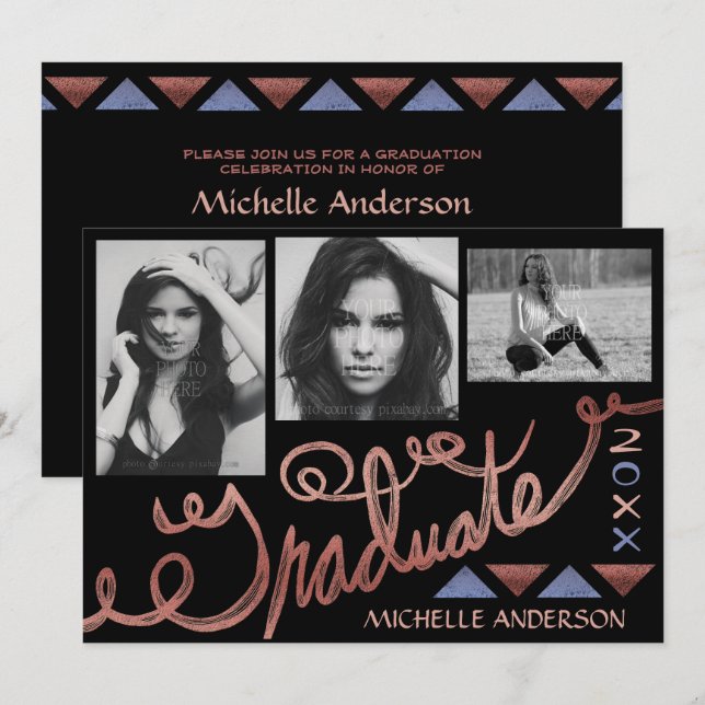 Invitation 2023 Graduation Party Rose Gold Typographie Photo (Devant / Derrière)