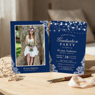 Invitation 2023 Graduation Party String Lights Marine Blue