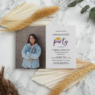 Invitation 2023 Purple white Gold Photo Graduation Party
