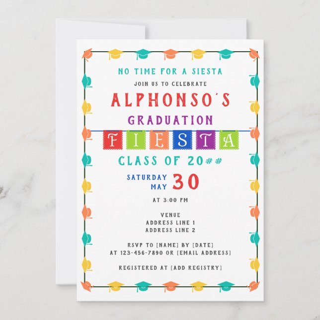Invitation 2024 Colorful Mexican Fiesta Graduation Party (Devant)