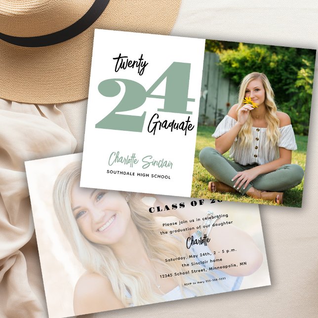 Invitation 2024 Diplôme de Photo Typographie d'écriture manus (Créateur téléchargé)