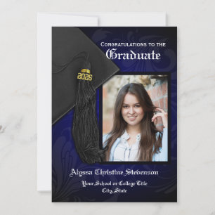 Invitation 2024 Elégant Blue Tassel Charm Photo Graduation