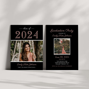 Invitation 2024 Elégant Rose Gold Photo Graduation Party