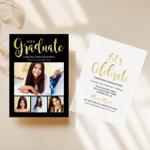 Invitation 2024 Graduate Gold Script Photo Collage Party