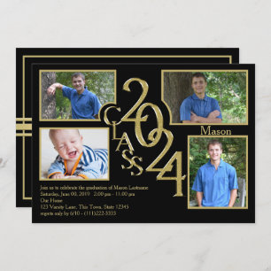 Invitation 2024 Graduation Class of Quad Photo Black