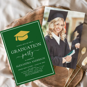 Invitation 2024 Graduation Party Green Gold Photo Inv