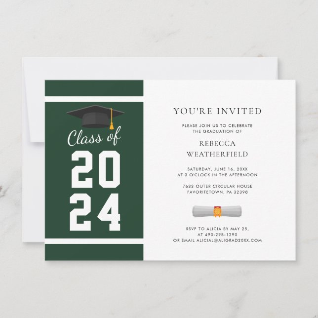 Invitation 2024 Green White Photo Graduation Party (Devant)