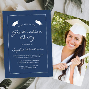 Invitation 2024 Navy Blue White Border Graduation Party