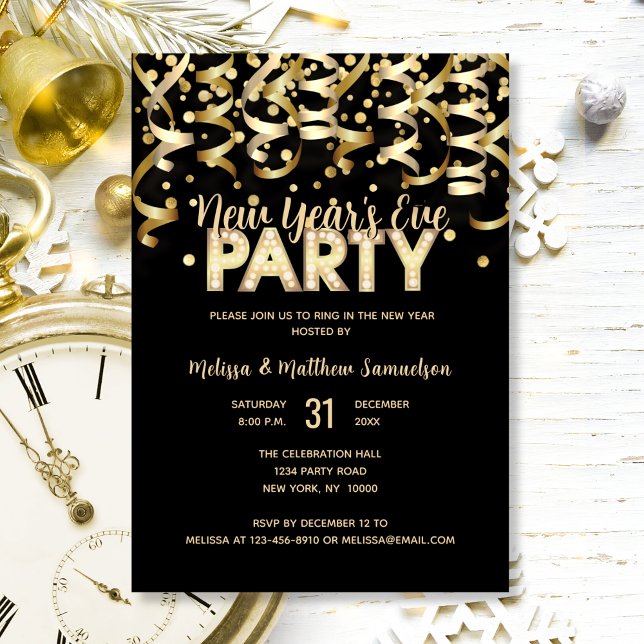 Invitation 2024 NOUVEL AN'S EVE PARTY Gold Parties scintillan (2024 NEW YEAR'S EVE PARTY Gold Glitter Black Invitation)
