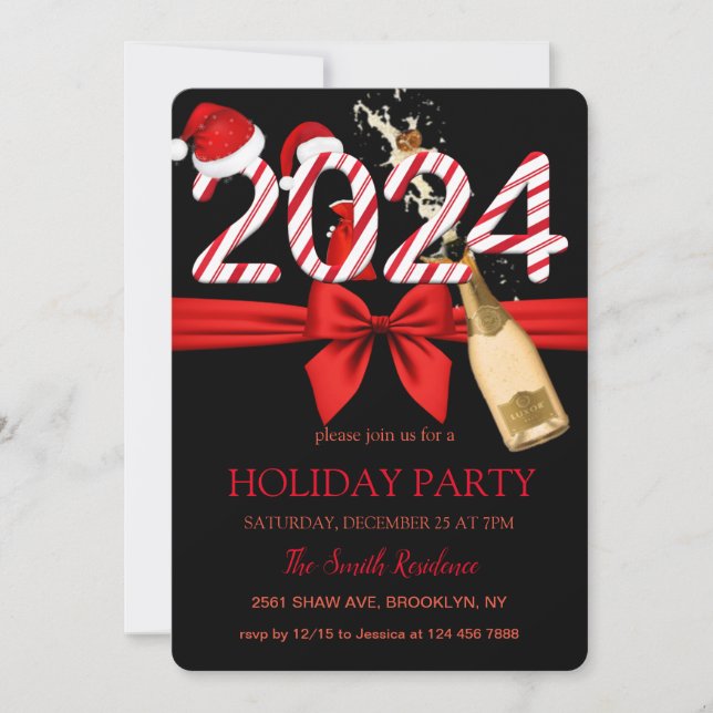 Invitation 2024 Santa Claus, Champagne Elegant Chic (Devant)