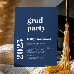 Invitation 2025 Audacieux Typographie Marine Blue Graduation 