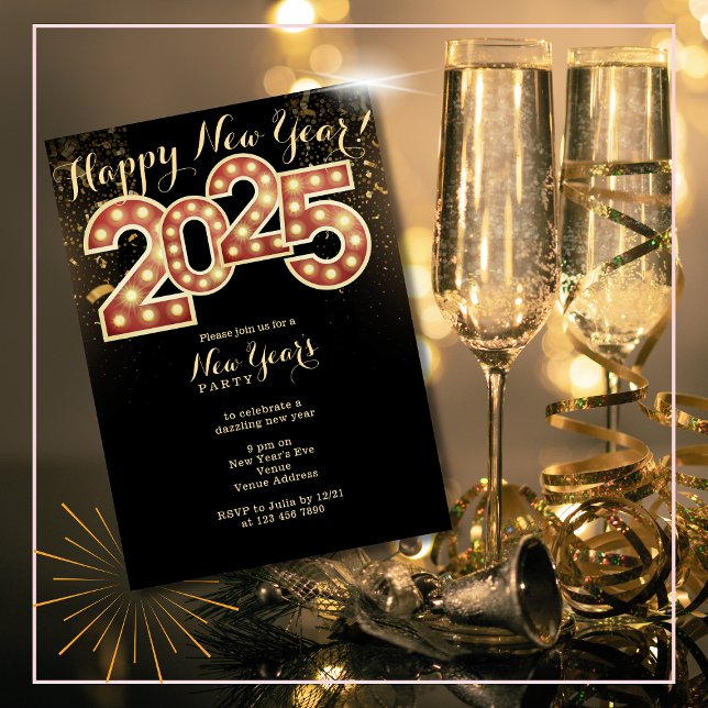 Invitation 2025 Budget Marquee Typographie Nouvel An Soirée (2025 Budget Marquee Typography New Years Eve Party Invitation Celebrate NYE and Ring in the new year)