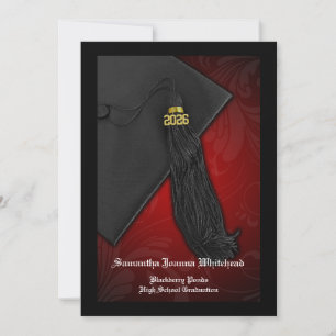 Invitation 2025 Charme noir et rouge Tassel 5x7 Graduation