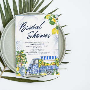 Invitation 2025 Citron Italien Bleu Douche nuptial
