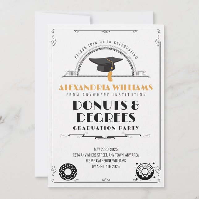 Invitation 2025 Élégante Fête de Remise de Diplômes Donuts et (Devant)