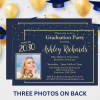 2025 Elégante Photo Blue Gold Graduation Party