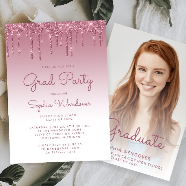 Invitation 2025 Glam Bourgogne Parties scintillant Drip Photo (Créateur téléchargé)