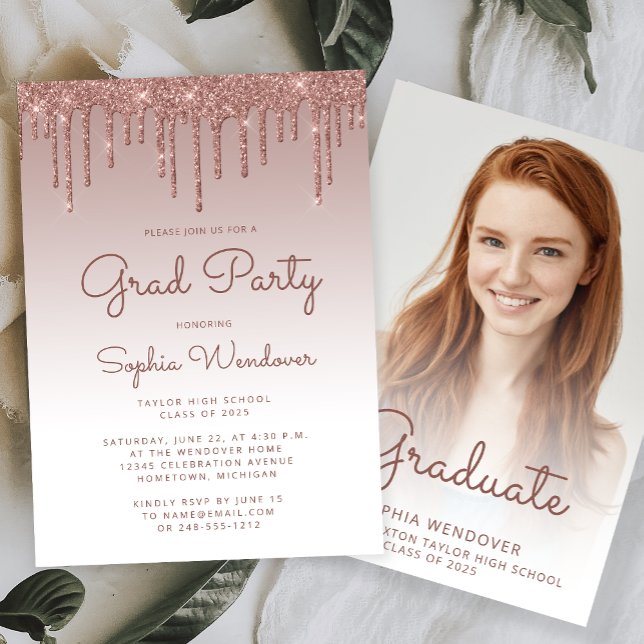 Invitation 2025 Glam Rose Gold Parties scintillant Drip Photo (Créateur téléchargé)