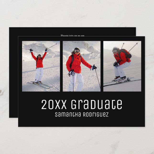 Invitation 2025 Graduate Black 3 Photo Graduation Party (Devant / Derrière)