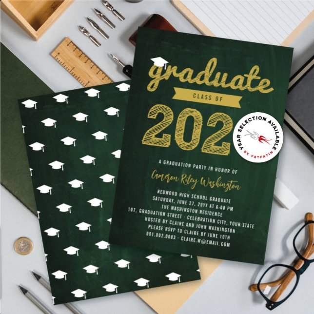 Invitation 2025 Graduate Sketch Retro Chalkboard Grad Party (2025 Gold Graduate Sketch Retro Green Chalkboard Graduation Party Invitation @ fatfatin)