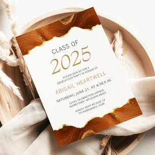 Invitation 2025 Graduation Party Burnt Orange Gold Agate