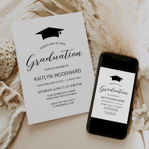 Invitation 2025 Modern Black and White Casquette Graduation P