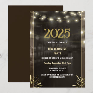 Invitation 2025 Nouvel An Or Noir Moderne Personnalisé Ajoute