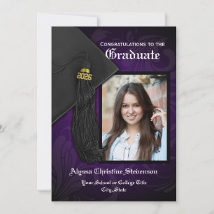 Invitation 2025 Purple Black Tassel Charme Photo Graduation