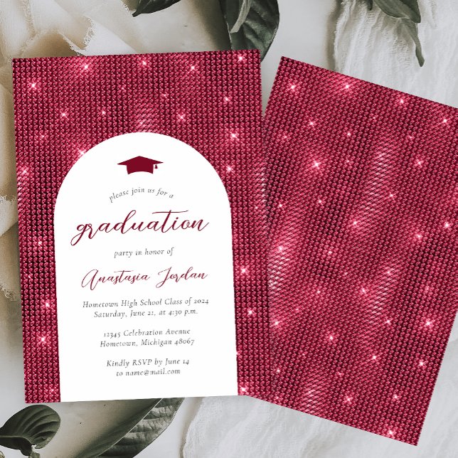 Invitation 2026 Glam scintillant Bourgogne Diplômé (Créateur téléchargé)