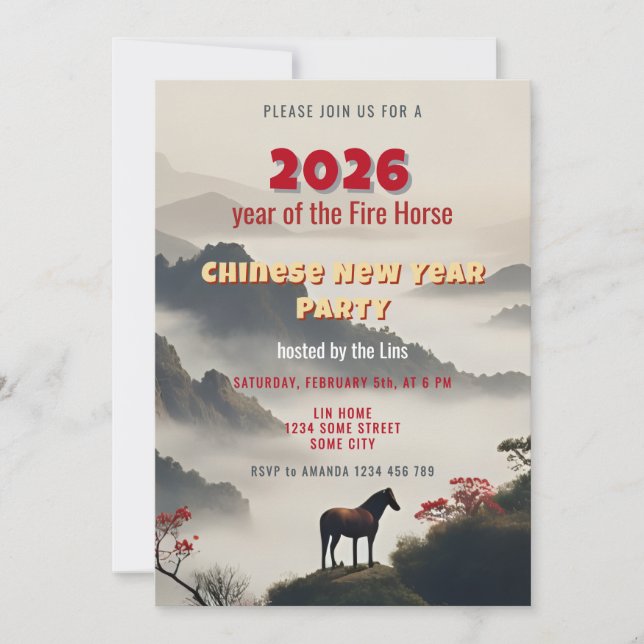 Invitation 2026 Year of the Fire Horse Chinese New Year Party (Devant)