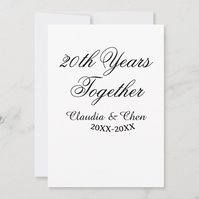 Invitation 20 ans ensemble anniversaire nom date année sim (Devant)