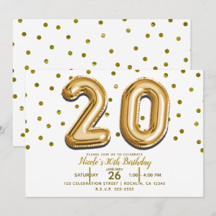 Invitation 20 Ballons Dorés & Confettis Fête d'anniversaire 2