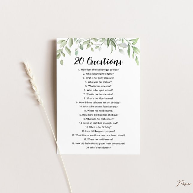 Invitation 20 Questions sur le jeu de la Fête des mariées des (Créateur téléchargé)