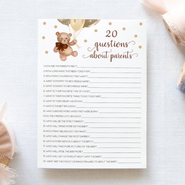 Invitation 20 Questions sur les parents Teddy Bear Card (Créateur téléchargé)