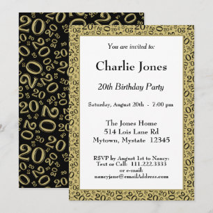 Invitation 20 - Random Number Motif Gold/Black 20th Event